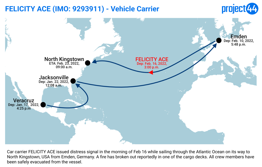 Fire breaks out aboard car carrier FELICITY ACE; Ship abandoned | project44