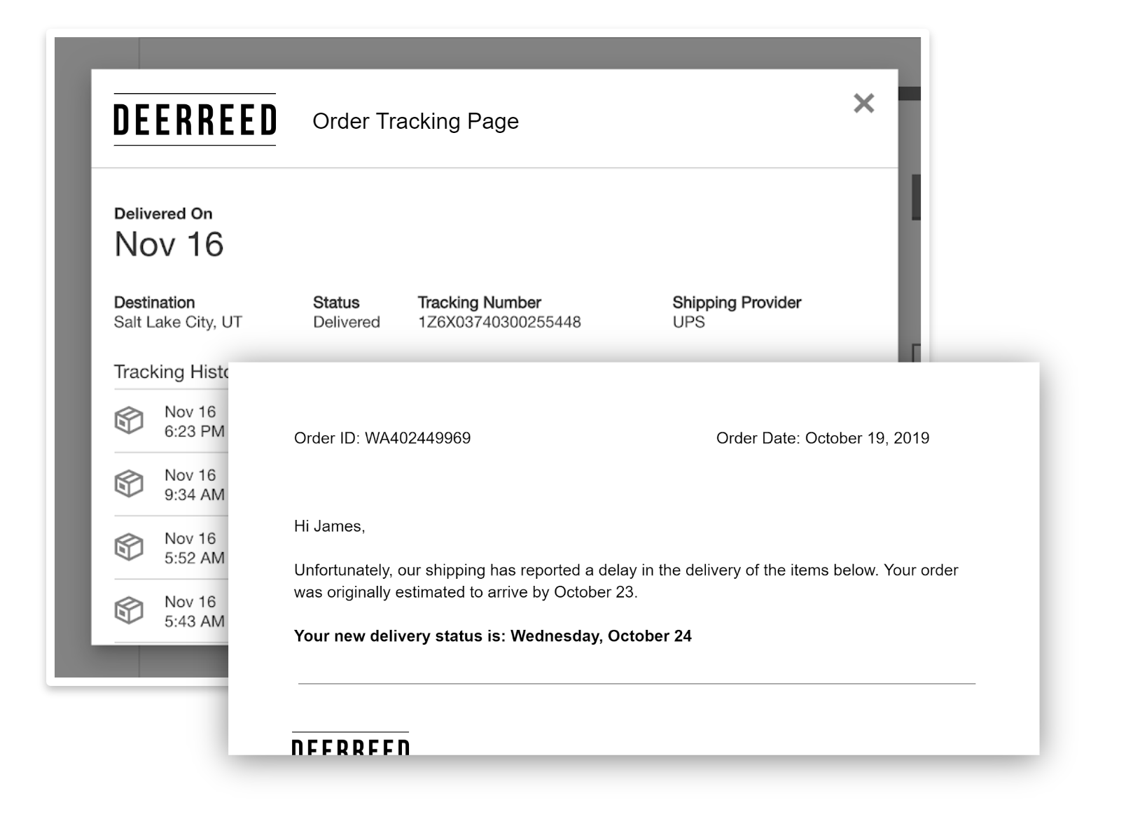 Deerreed order tracking page